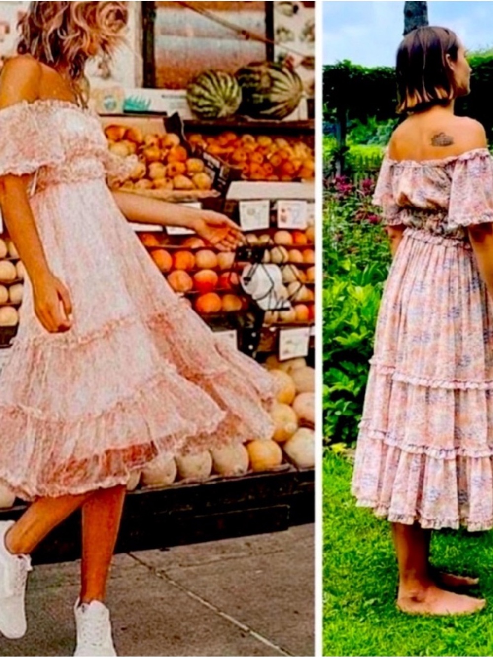 Anthropologie Love the Label Pink Floral Off-Shoulder Midi Dress
